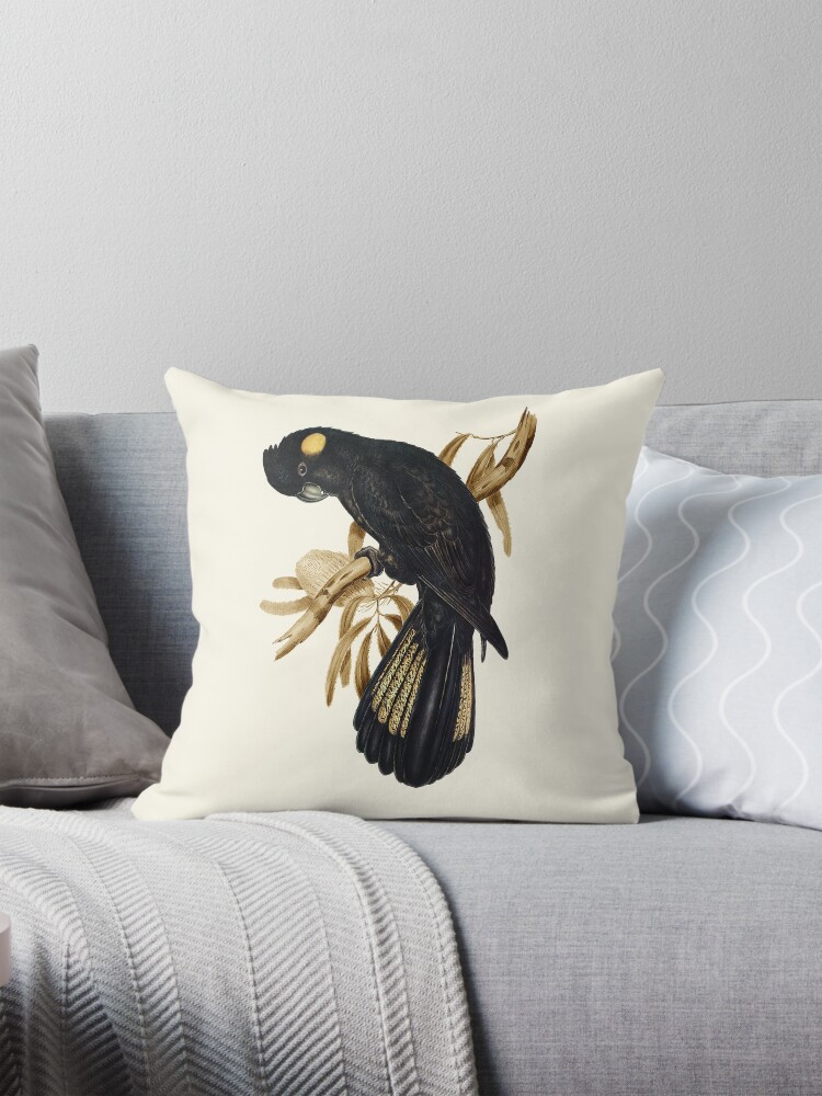 Thumbnail 1 of 4, Pillow, Yellow-tailed Black Cockatoo designed and sold by hycfts-Art0002.
