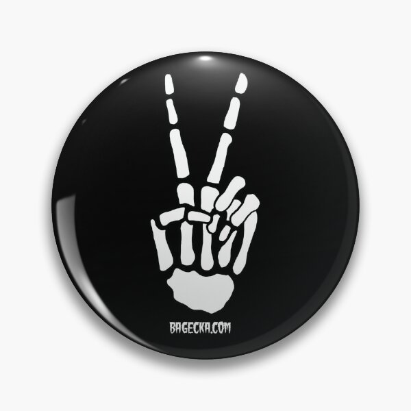 Peace or Die, White Skeleton Hand Peace Sign Pin