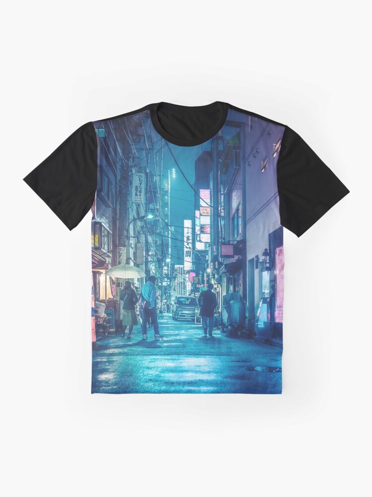 Tokyo Midnight Rain Pink and Blue aesthetic neon lights. | Graphic T-Shirt