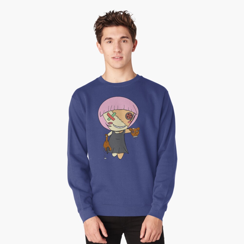 Stitched Button Eyed Girl with Teddy Bear Pullover Hoodie for Sale by Mad  Nerd