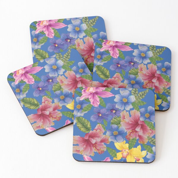 Item preview, Tropical Hibiscus Tossed With Yellow Orchids designed and sold by Leslie Rogers Todder.