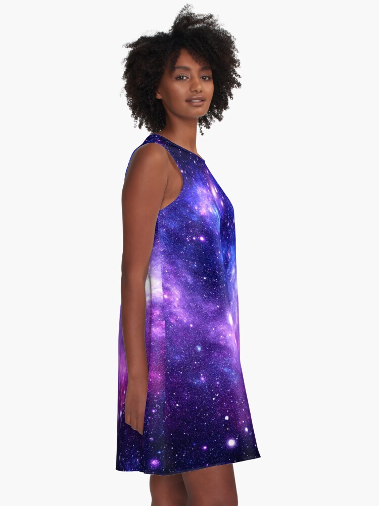Alternate view of Purple Blue Galaxy Nebula A-Line Dress