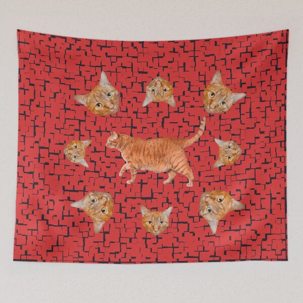 Item preview, Cute orange tabby cat pattern textured black red orange background great gift ideas for ginger kitty fans  designed and sold by g2rdsmith.