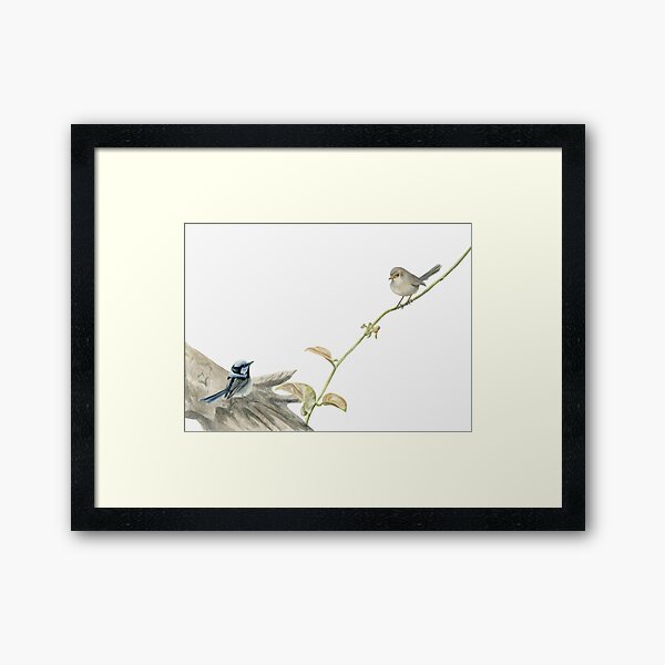 Item preview, Superb Blue Wrens, Superb Fairy Wrens on a Vine Watercolour designed and sold by RachaelCurryArt.