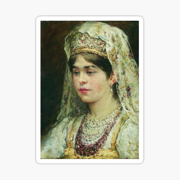 Portrait of a Girl in the Russian Costume Sticker