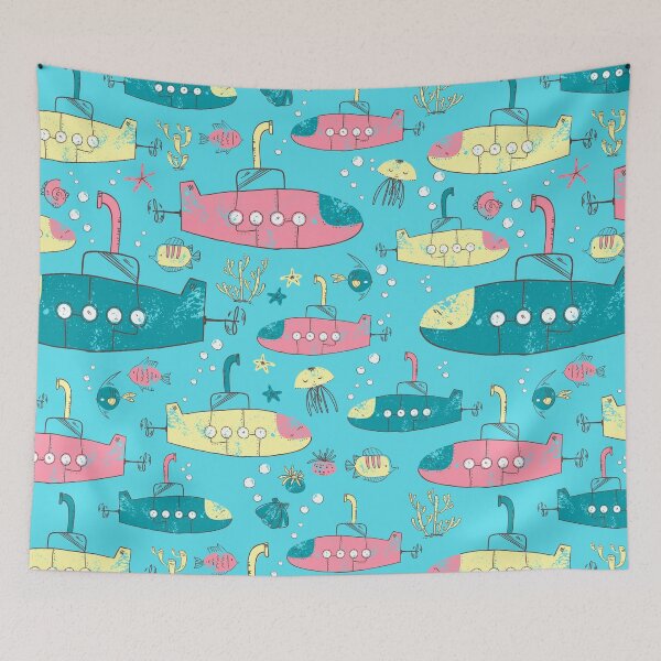 Item preview, Bright children seamless pattern with the submarines and sea plants and animals designed and sold by Dina Konovalova.