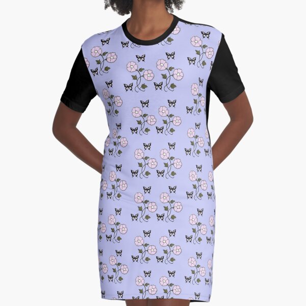 Butterflies and Flowers on Lilac Graphic T-Shirt Dress