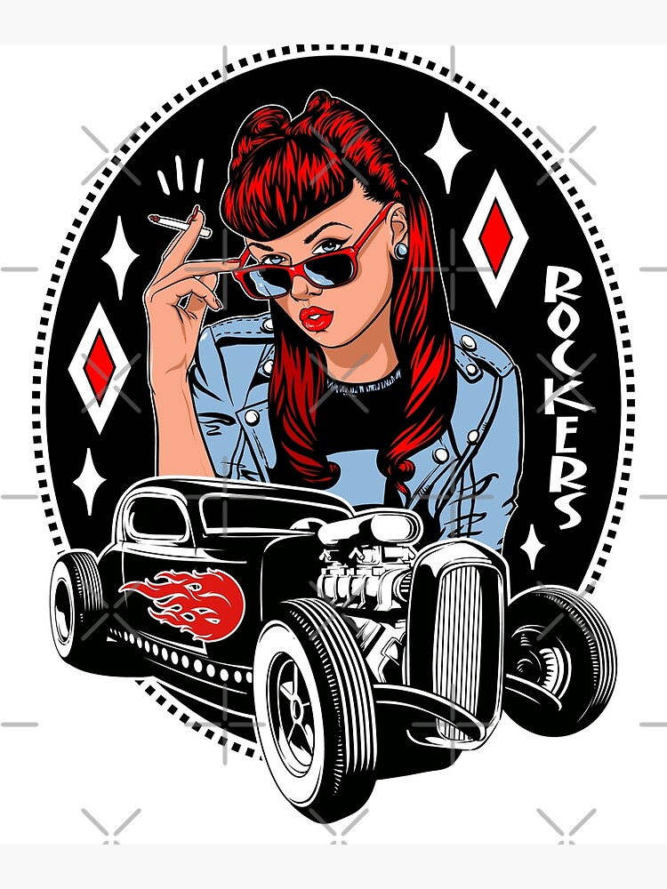 Rockabilly beautiful female in a circle with writing saying I got