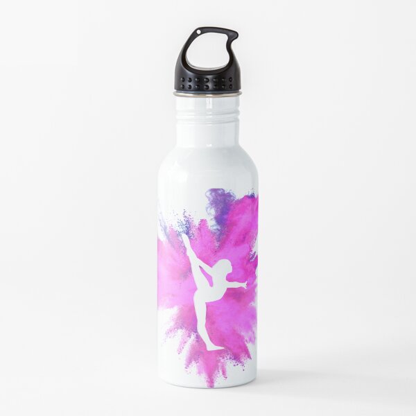 Gymnast Silhouette - Pink Explosion (On Black) Water Bottle
