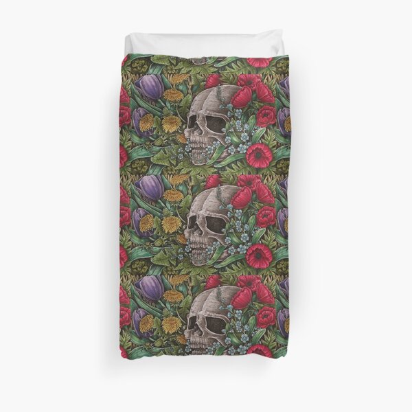 Skull with flowers 2 Duvet Cover