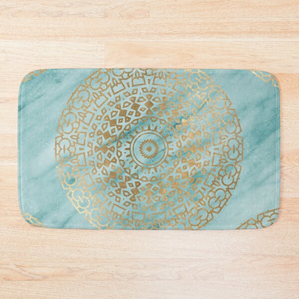 Item preview, Marble mandala - golden on turquoise marble designed and sold by marbleco.