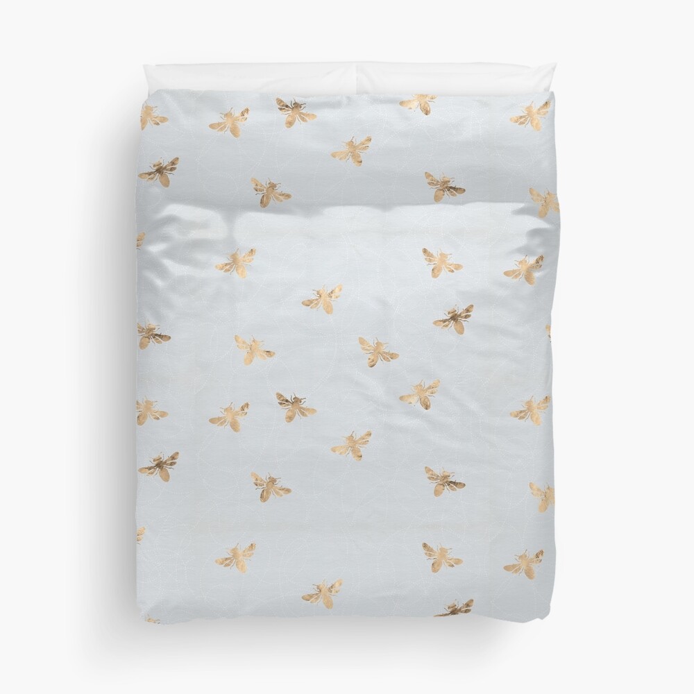 Rose Gold Bees Pattern Duvet Cover