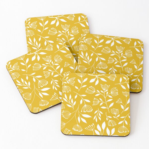 Item preview, White on Ochre Sprigs Floral Pattern designed and sold by Lesley Fitzpatrick.