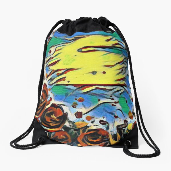 Poppy Circle 2 designed and created by (c) Janet Watson Art Drawstring Bag