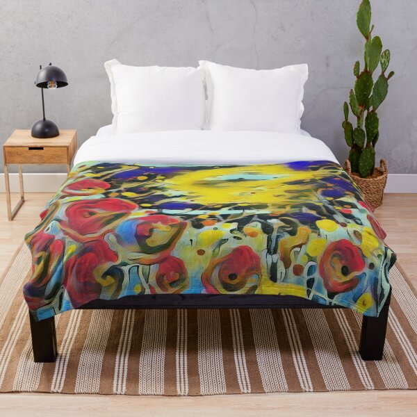 Poppy Garden 19 designed & created by (c) Janet Watson Art Throw Blanket