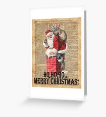 Ho,Ho Merry Chirstmas Santa Claus In Chimney Dictionary Art Greeting Card