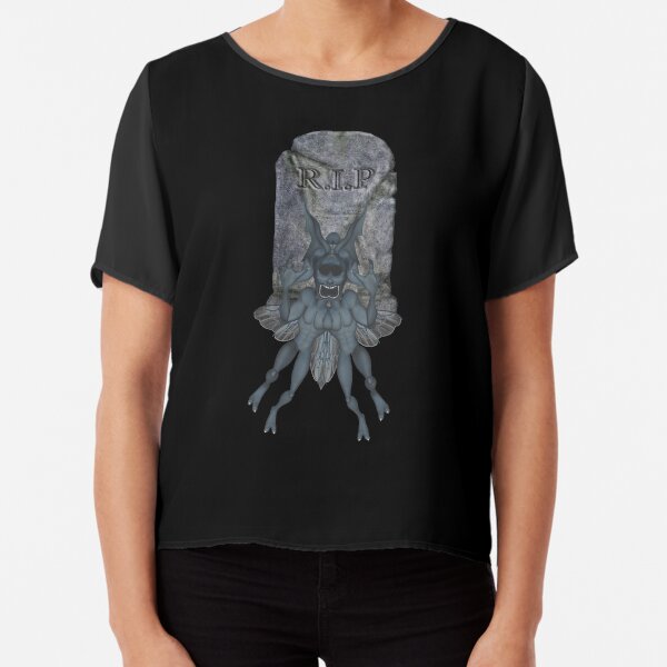 Creepy Blue Gremlin Tombstone Halloween Chiffon Top