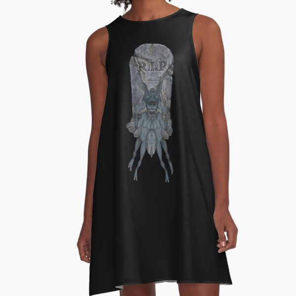 Creepy Blue Gremlin Tombstone Halloween A-Line Dress