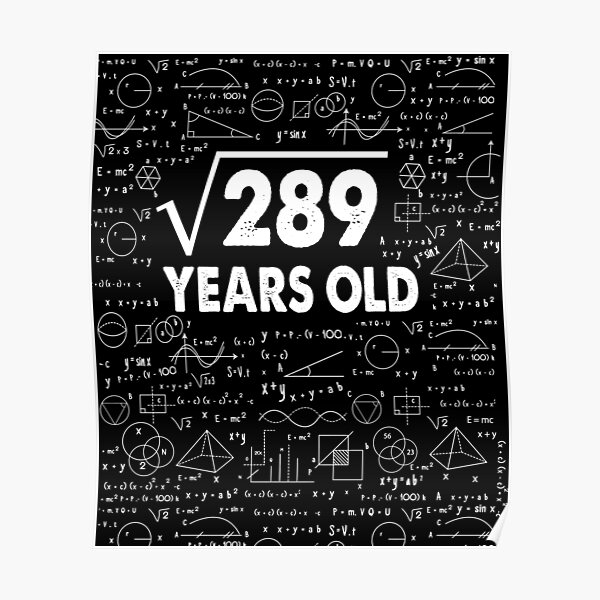 17 años 17 años Regalo Raíz cuadrada de 289 Regalos para amantes de la ciencia Póster