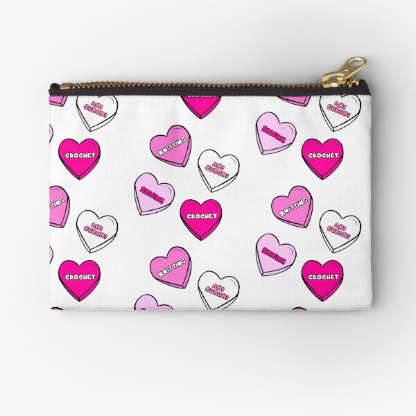 Stickers Yarn Candy Hearts Amigurumi Crochet Zipper Pouch