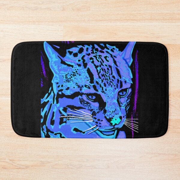 Item preview, Bright neon blues painted Ocelot Cat designed and sold by Jennifer Stedman.