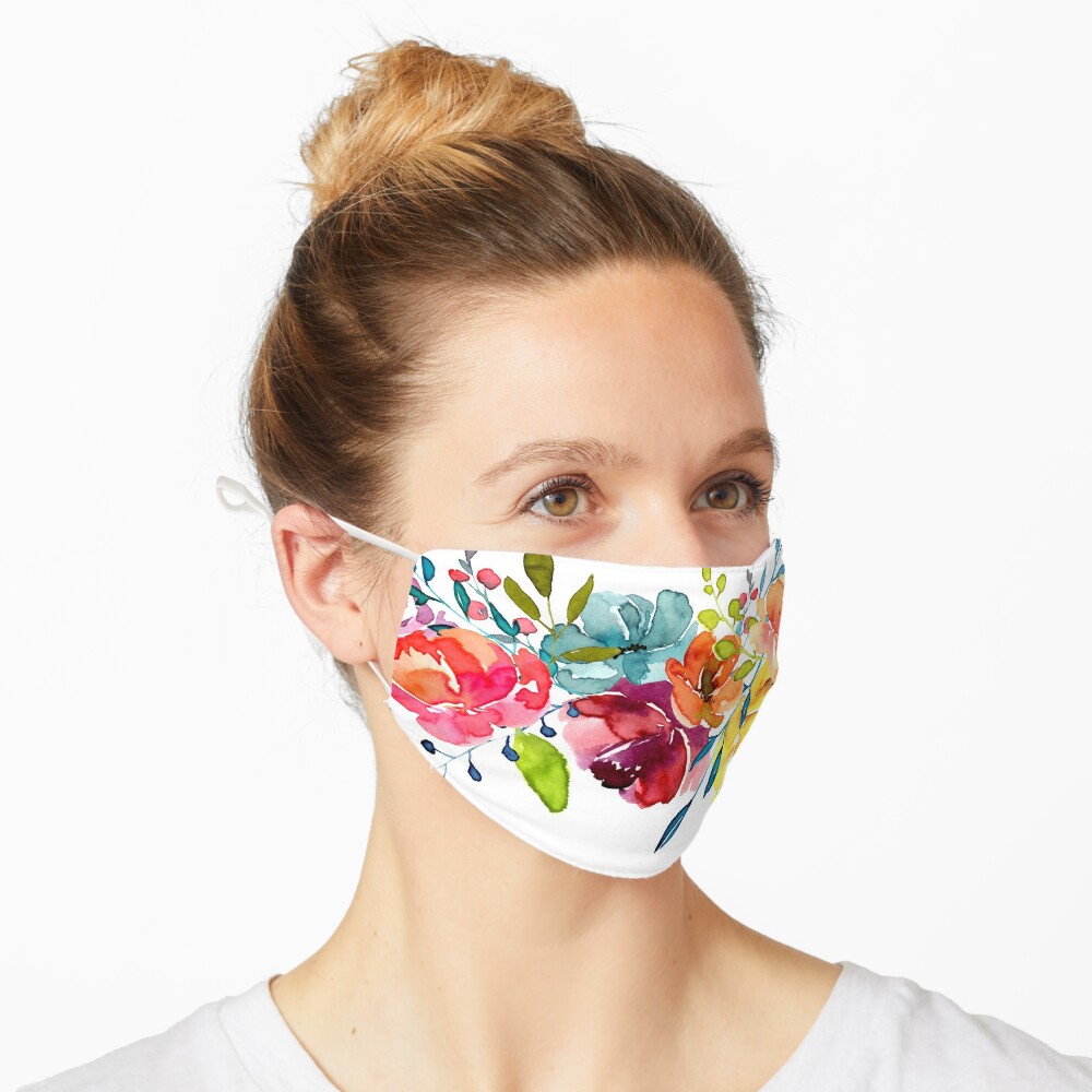 Bright Flowers Summer Watercolor Peonies Mask