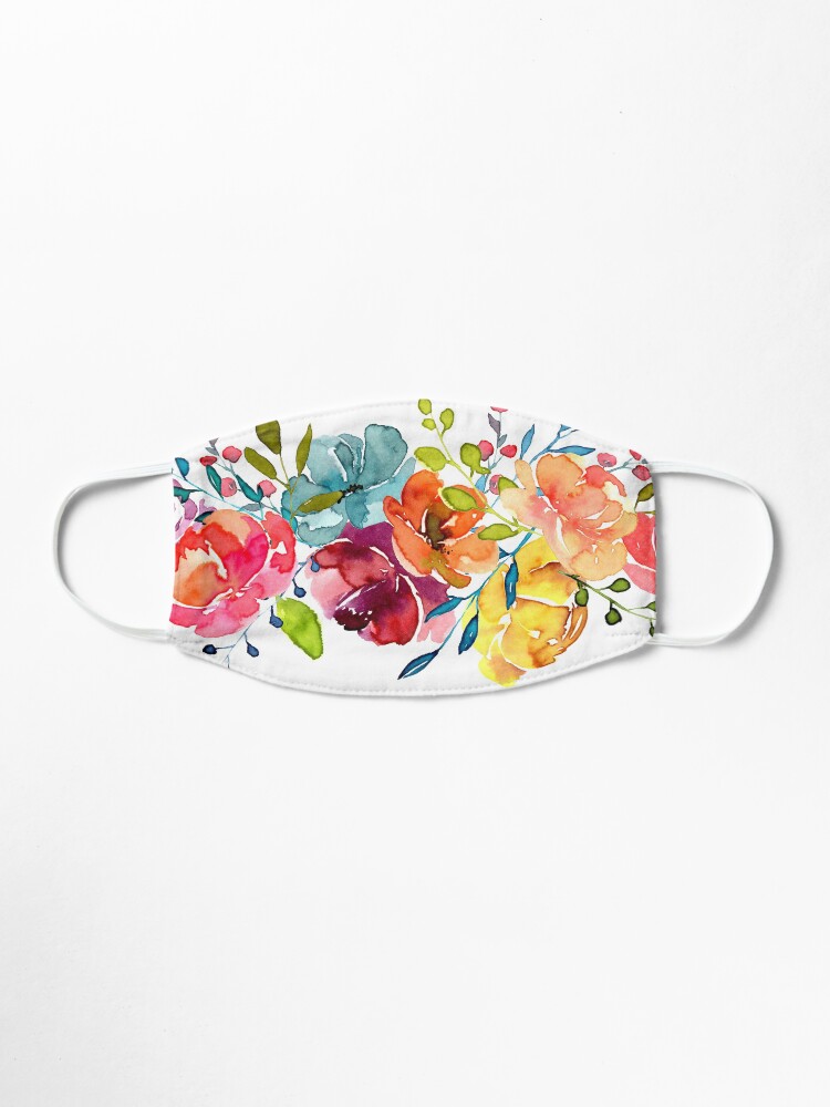 Alternate view of Bright Flowers Summer Watercolor Peonies Mask