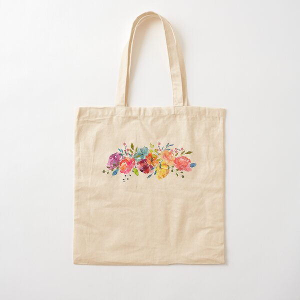 Bright Flowers Summer Watercolor Peonies Cotton Tote Bag