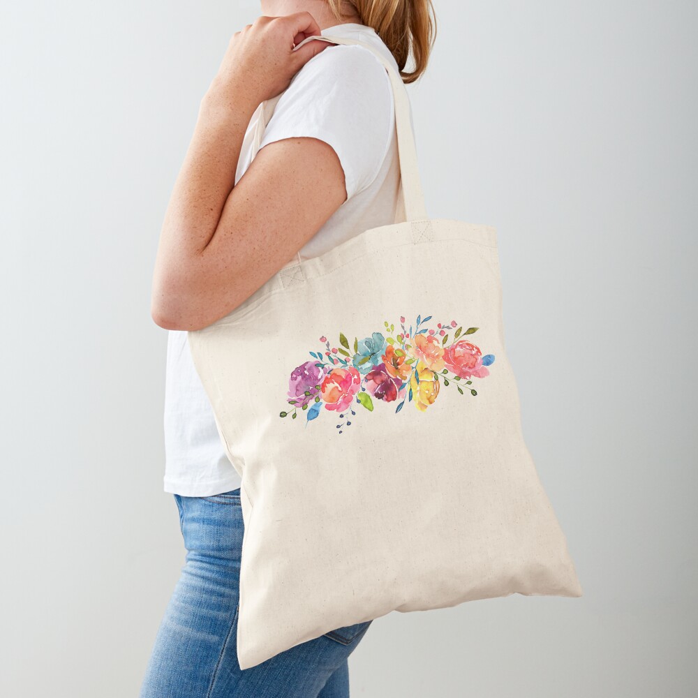 Bright Flowers Summer Watercolor Peonies Tote Bag