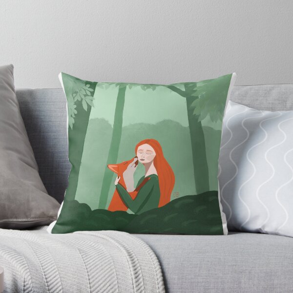 Girl & Fox Throw Pillow