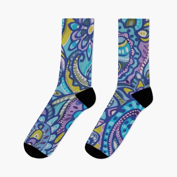 Artikelvorschau, Batik Paisley in Blau, Türkis und Lila, Limette, entworfen und verkauft von Leslie Rogers Todder.