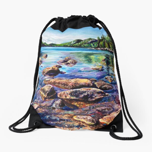 Maine Acadia Painting Landscape Drawstring Bag