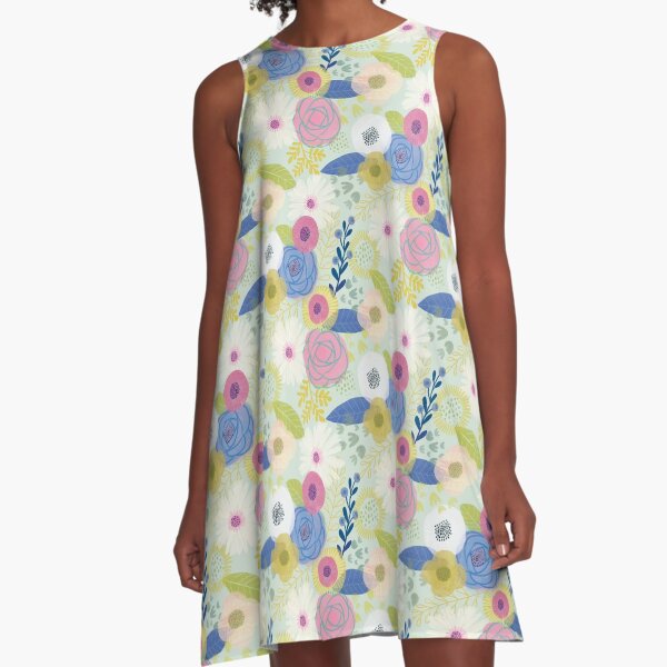 Watercolor Blooms A-Line Dress
