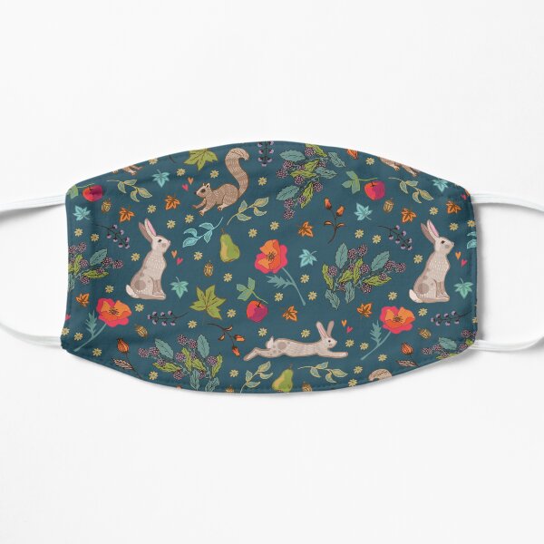 Autumn Hares and Squirrels on Ink Petrol Blue Mask