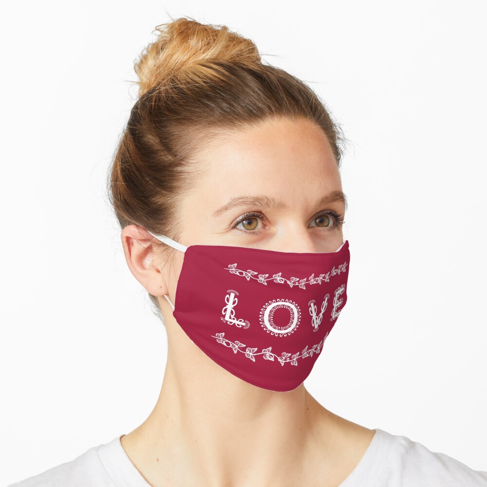 The Word Love in Decorative White Flourish Mask