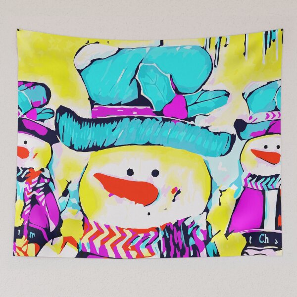 Item preview, snowman with blue hat and yellow background designed and sold by Mrvell.