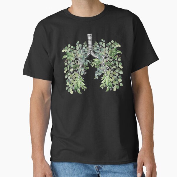 Vista previa del artículo con la obra «pulmones, hojas de eucalipto en flor, anatomía, mariposas azules de acuarela», diseñado y vendido por Collagedream.