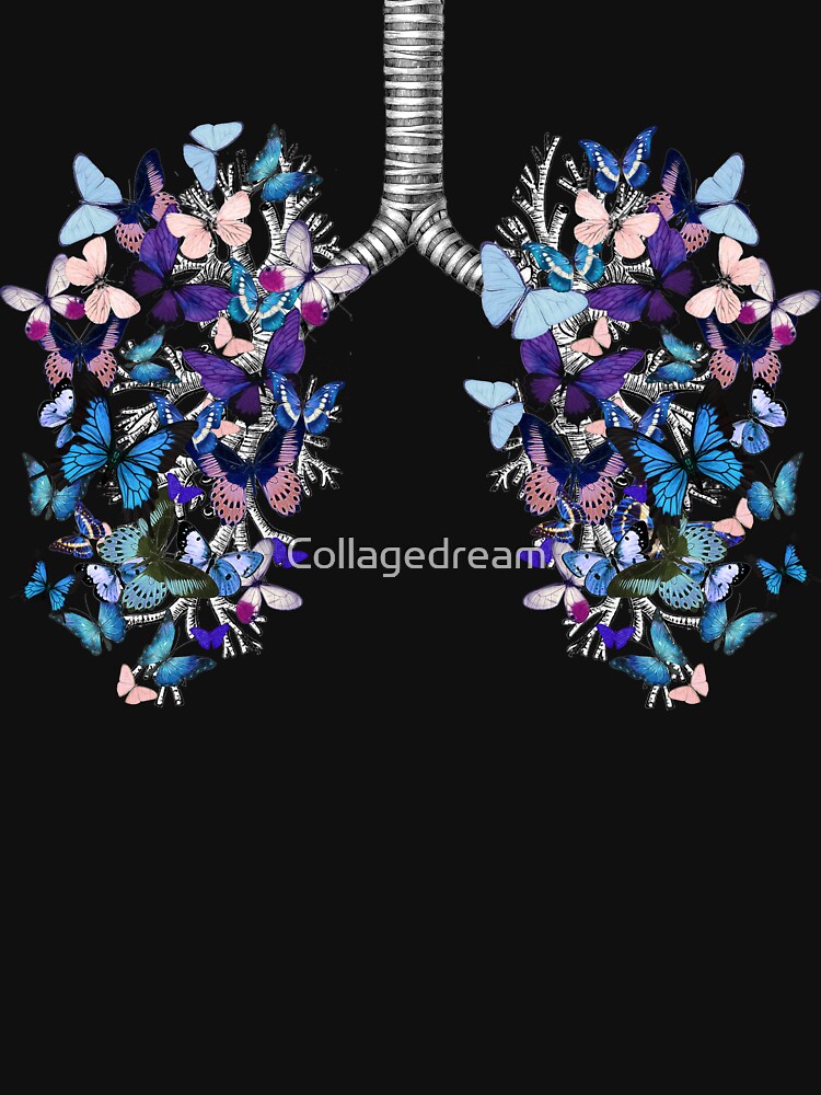 "lungs blue butterflies, anatomy, watercolor" Tshirt by Collagedream