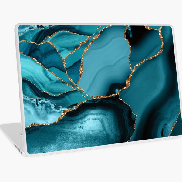 Aperçu de l'œuvre Paysage ondulé en faux marbre bleu sarcelle et or créée et vendue par MysticMarble.