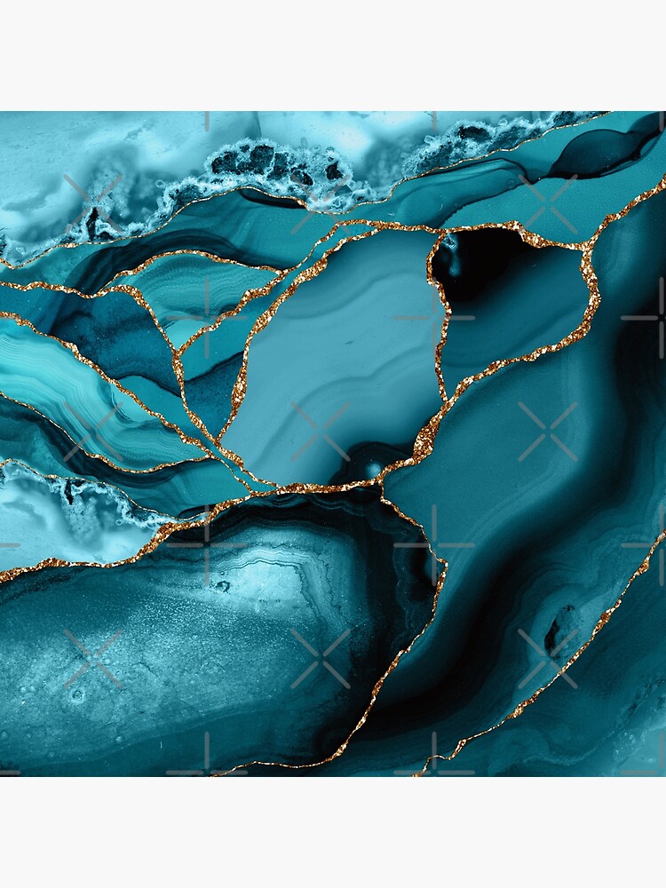 Teal And Gold Marble Landscape Waves by MysticMarble