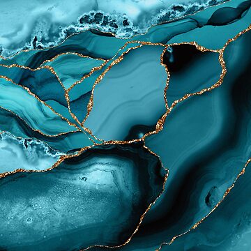 Artwork thumbnail, Teal And Gold Faux Marble Landscape Waves by MysticMarble