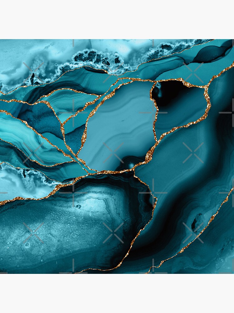Teal And Gold Marble Landscape Waves by MysticMarble