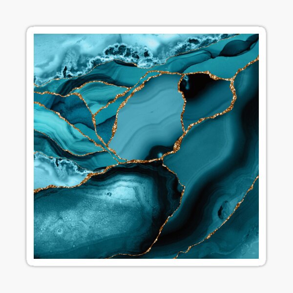 Teal And Gold Marble Landscape Waves Sticker