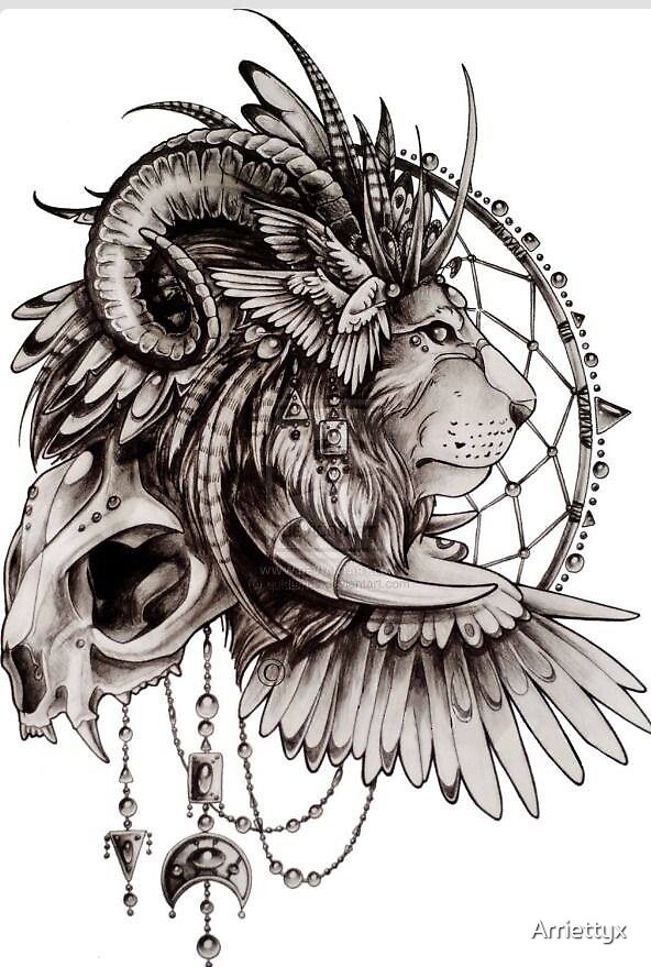 "Lion Skull American Headdress" by Arriettyx Redbubble