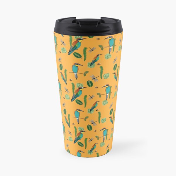European bee-eater pattern with bees, dragon fly and leaves Travel Mug