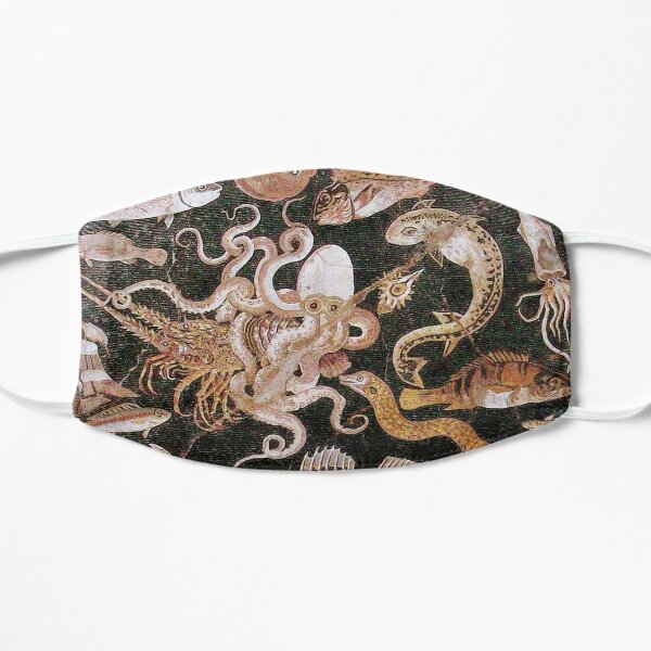 POMPEII COLLECTION / ANTIQUE OCEAN - SEA LIFE SCENE,OCTOPUS AND FISHES Flat Mask