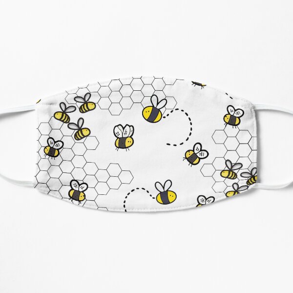 Cute bees flying around Honeycomb Flat Mask