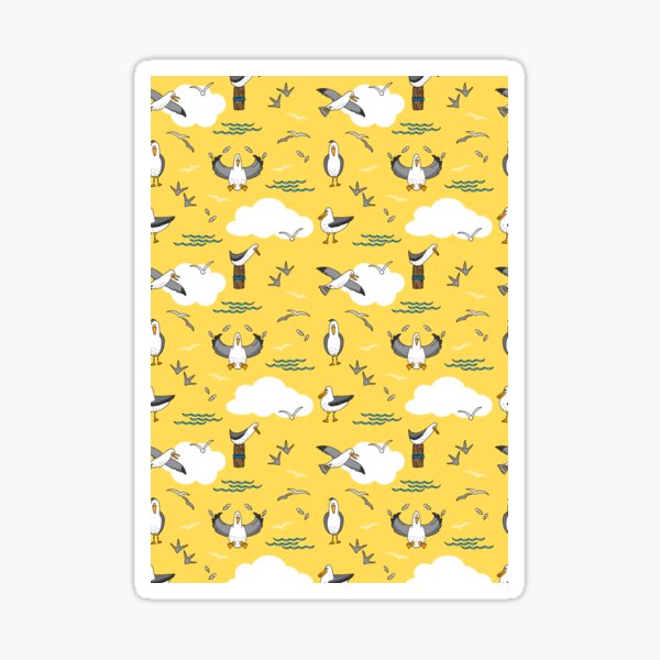 Item preview, Seagull Characters and Clouds Summer Yellow Sky Pattern designed and sold by HotHibiscus.