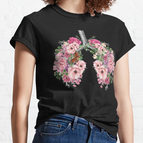 lungs,bloom pink roses, anatomy, watercolor Classic T-Shirt