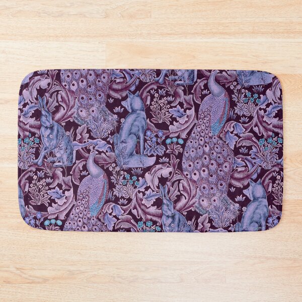 Item preview, FOREST ANIMALS ,PEACOCKS, FOX AND HARE IN BLUE PURPLE LEAVES FLORAL PATTERN designed and sold by BulganLumini.